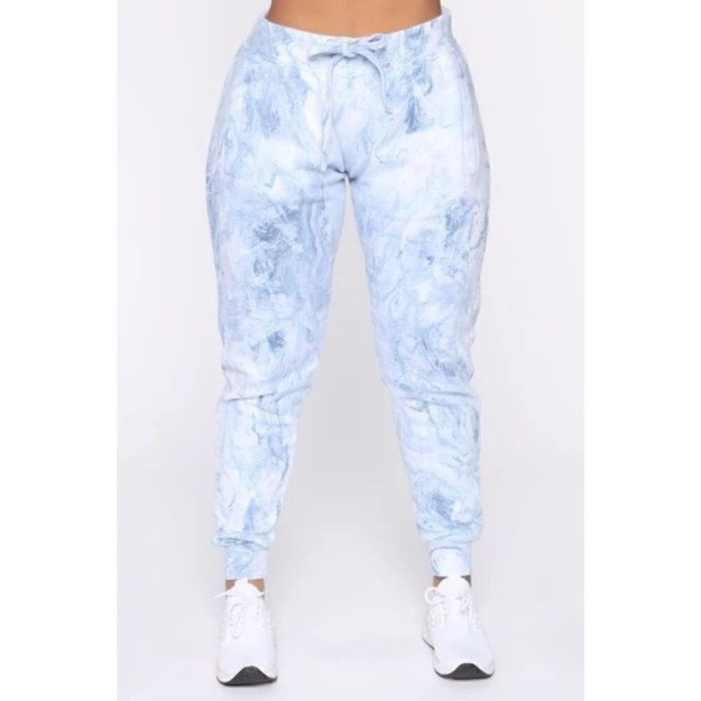 Fashion Nova Stole Your Boyfriend Oversized Jogger Blue Marble Print